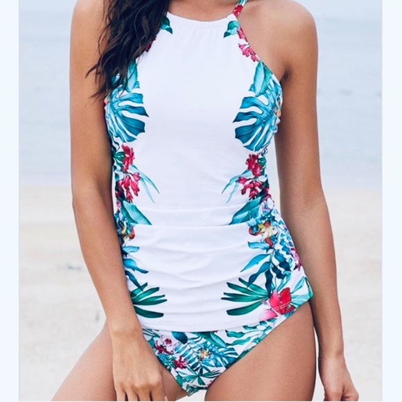 Beachsissi Other - Leaf & Flower Print Ruched Tankini Set - NWT